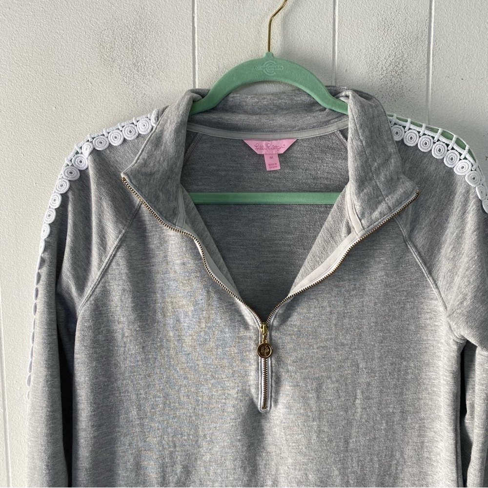 Lilly Pulitzer Skipper Popover Lace Sleeve Dress Heathered Grey Size Medium - Picture 5 of 13